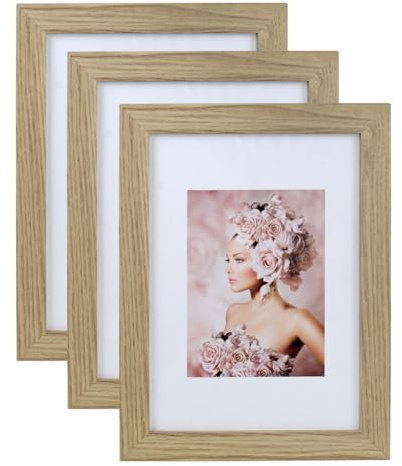 IDEAL TREND 3er Pack Holz Bilderrahmen Foto Plexi Rahmen Acryl Collage Wanddeko Poster S215: Farbe: Natur | Format: 15x20