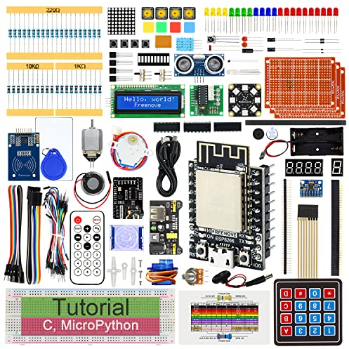 FREENOVE Ultimate Starter Kit for ESP8266 (Included), 32-bit 160 MHz Mini Microcontroller, Onboard Wi-Fi, Python C Java, 715-Page Detailed Tutorial, 218 Items, 109 Projects