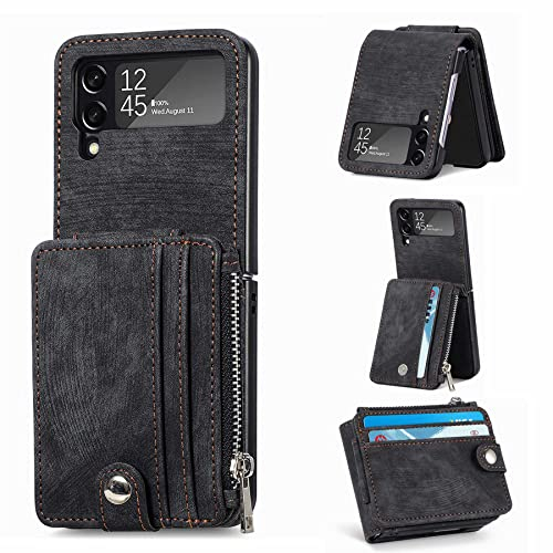 ZCDAYE Samsung Galaxy Z Flip 4 Hülle, Premium PU Leder Handytasche Z Flip 4 Handyhülle Klapphülle Flip Case für Samsung Galaxy Z Flip 4, Schwarz