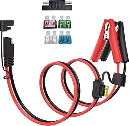 ELFCULB SAE auf Batterie Krokodilklemmen,10AWG SAE Stecker auf Krokodilklemmen Verlängerungskabel mit 10A 15A 20A 25A 30A Sicherungen für Auto Batterie Solarmodul(1M/3.3FT)