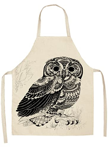 JMUNG Kochschürze Eule Schwarz Schürze Mann Baumwolle und Leinen Kittelschürze Damen Einstellbar Küchenschürze Kinder Herren Wasserdicht Grill Antifouling Kinderschürze Mädchen 38x47cm