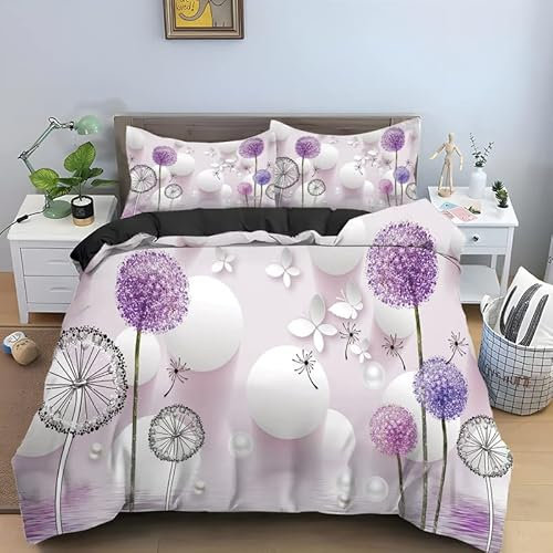 LLSZAHD Copripiumino Matrimoniale 240x220 Dente Di Leone Lilla Copripiumino Con Cerniera Matrimoniali Sacco Copri Piumino In Microfibra Morbido E Traspirante ,Copripiumino 240x220cm