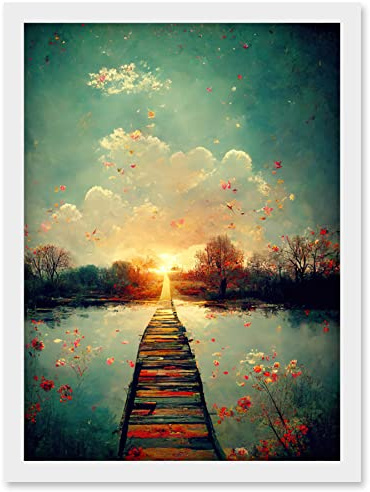 Doppelganger33 LTD Path Into The Light Calm Landscape Oil Painting Artwork Framed Wall Art Print A4