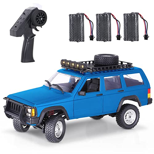 Goolsky MN-78 RC Crawler 4WD 2,4GHz 1/12 Off-Road Gebürstet LKW Geländekletterauto, 7,4V Batterie mit Hoher Kapazität, 3 Offene Türen LED-Licht Geschenke für Kinder Erwachsene (Blau, 3Batterien)