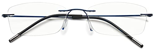 VEVESMUNDO Randlos Titan Lesebrille Anti Blaulicht Ultraleicht Metall Blaulichtfilter Sehhilfe Lesehilfe Brillen Ohne Rahmen für Herren Damen (1 Stück Blau, 2.0)