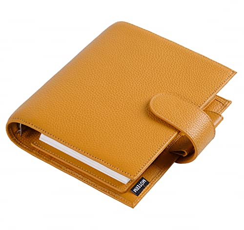 Moterm True-A6 Luxe Ringe Planer - Echtes Leder Binder Organizer (30mm Ring, Kiesel-Senf)