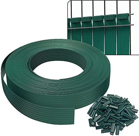 VOUNOT Sichtschutzstreifen für Doppelstabmatten 75m x 4.7cm, PVC Sichtschutz Zaun mit 150 Clips, Grün