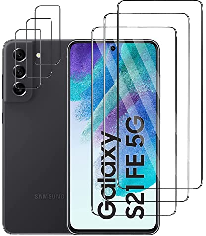 (3+3 Stück) Schutzfolie für Panzerglas fürSamsung Galaxy S21 FE 5G + Kamera folie, 9H Härte Panzerfolie, Anti-Fingerabdruck, HD Panzerglasfolie für Samsung Galaxy S21 FE 5G (Transparent)