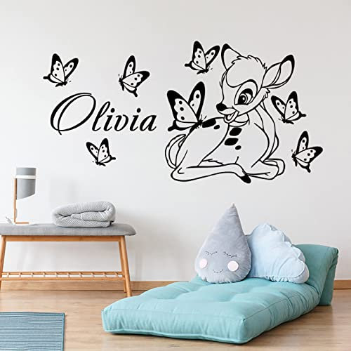 Bambi Wandaufkleber, personalisierter Babyname, benutzerdefinierter Wandaufkleber, Kinderzimmer, Vinylaufkleber, Geschenkhausladen, Kinderzimmerdekoration Tapete, 57cmX29cm