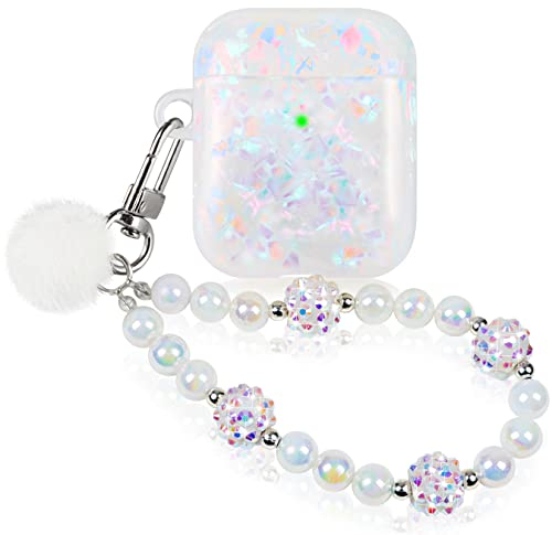 Cute Case for Airpod with Pearl Lanyard Girly Cover Compatible with AirPods 2nd 1st Generation Shell for Women