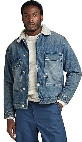 G-STAR RAW Herren Utility Flap Pocket Sherpa Jacke, Blau (antique faded blue agave D23595-D436-G129), XXL
