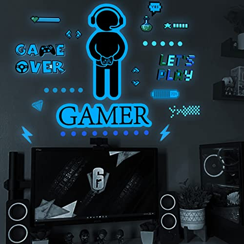 AIYONG im Dunkeln leuchtender Video-Gamer, Eat Sleep Game Repeat Wandaufkleber für Spielzimmer, Kinderzimmer, Jungenschlafzimmer, Wanddekoration, Aufkleber, Schriftzug, Heimdekoration