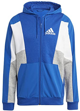 adidas Herren Essentials Colorblock Full-Zip Hoodie, Royal Blue/Medium Grey Heather, L