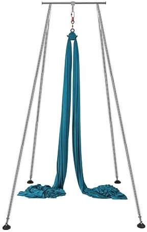 Aerial Silks, Aerial Yoga Stand, Yoga Swing Stand, Ariel Silks For Home, 10 FT Steel Frame, 13 yd Teal Fabric, Ariel Swing, Arial Rig, Hammock, Gymnastics, Acrobatics, Indoor, Equipment Set, Portable
