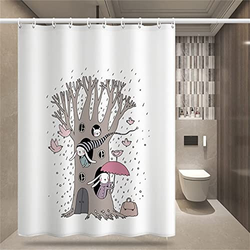 Roogsoo Treehouse Shower Curtain Waterproof Bathroom Curtains W240cm x L180cm, Long Shower Curtain with Hooks, Polyester Washable Bath Curtains, Quick-Drying Garden Shower Curtain Outdoor