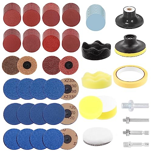Glarks 120Pcs Sanding Discs Assortment Kit, 3 Inch Quick Change Discs 80-3000 Grit Roll Lock Grinding Discs Surface Conditioning Discs with 1/4 inch Holder for Die Grinder Surface Rust Removal