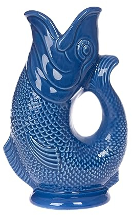Gurgly Iconic Azure Blue Glug Jug Small 23cm 750ml – Fish Water Jug, Decorative Fish Vase, Ornament, Carafe