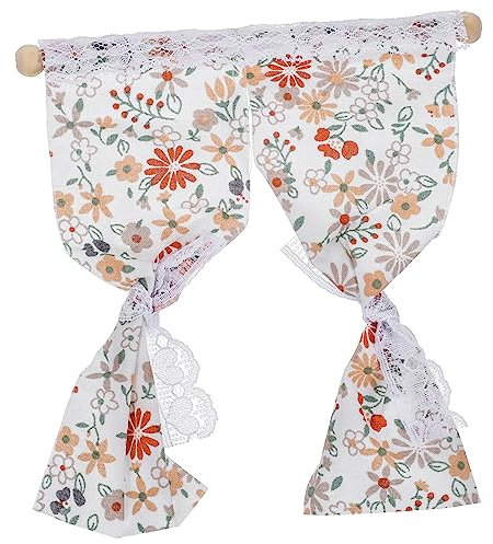 Toyvian Puppenhausmöbel Zubehör Miniatur Vorhang Puppenhaus Fenstervorhang Kleiner Vorhang Weiß Dekoration für Puppenhaus Fenster Miniatur Blumen Fensterdekoration Spielzeughaus Zubehör