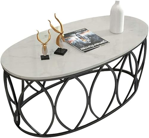 Table Basse de Salon Moderne Table d'extrémité Nordique Table de canapé Ovale Table Basse en marbre avec Cadre en métal pour la réception de Bureau de Salon