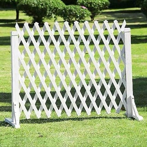 Clôture de jardin extensible, barrière pour animaux de compagnie, largeur 160 cm/63 pouces, panneaux de treillis en bois autoportants blancs pour extérieur, écran de clôture de confidentialité ( Color