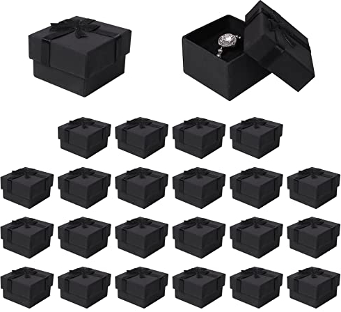 24 Stück Geschenkbox Schmuck, 4× 4× 2.6cm Geschenkbox Klein mit Deckel für Schmuck, Ringe Geschenkschachtel mit Schleife(Schwarz)