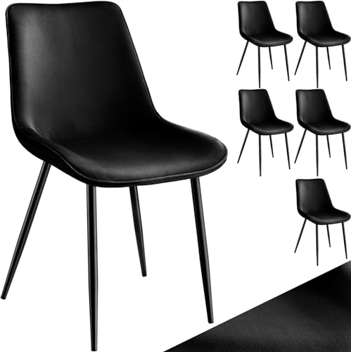 tectake® Esszimmerstühle 6er Set, Samtstoff Stuhl mit Rückenlehne, ergonomische Essstühle, bequemer Küchenstuhl, Esszimmerstuhl, Cocktailsessel für Lounge, Dining, Küchentisch - schwarz