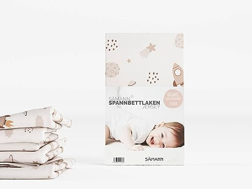 Sämann Spannbettlaken Spannbetttuch 75x100 cm - 100% Bio Baumwolle - Bettlaken für Laufgitter - Organic Space Adventure