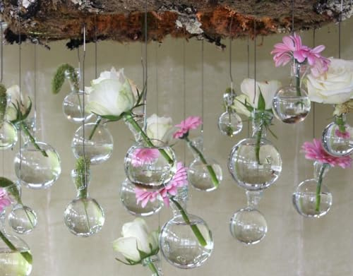 NaDeco Kugelvase aus Glas, Durchmesser von 40-80mm, Größe wählbar | Glas-Kugel-Vasen | Dekovasen zum Hängen | Hydroponik-Vasen | Hängevase | Blumenvase | Tischvase | Glaskugel-Vase, Größe:Ø 57 mm