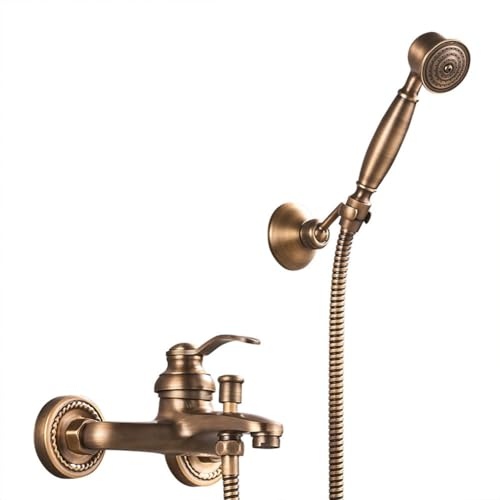 Badewannenarmatur Wannenbatterie Messing Antik Finish Einhand Wandmontage Wannenarmatur Badewanne Amatur Mit Handbrause Retro Vintage Stil Wannenmischer Dusche Set