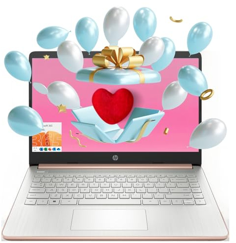 HP Essential Laptop, Display HD da 14 pollici, Intel Celeron N4120, 4 GB di RAM, 64 GB eMMC, webcam, HDMI, Wi-Fi, RJ-45, 1 anno Office 365, Windows 11 Home, oro rosa