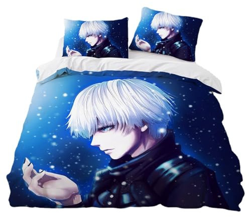 SENTUBILA Tokyo Ghoul Bettwäsche-Set,kinderbettwäsche Jungen,Kopfkissenbezug 80 X 80 cm,Kaneki Ken Bettbezug 135 X 200 cm,Anime Deko Für Zimmer (A,200x200cm+80x80cm)
