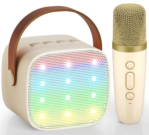 Kinder Karaoke Maschine, Neueste Karaoke Mikrofon Kinder, Geschenke für Mädchen Jungs,Mini Bluetooth Lautsprecher Geschenk Mädchen Stimmverzerrer-Spielzeug Spielzeug für 3 4 5 6 7 8 9 10+(Beige)