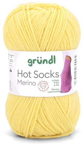 Gründl Hots Socks Merino uni, 4-fädige Sockenwolle, 50 g /200m,75% Schurwolle (Merino, superwash), 25% Polyamid,mulesing frei, Öko-tex Standard, (14 zitronengelb)