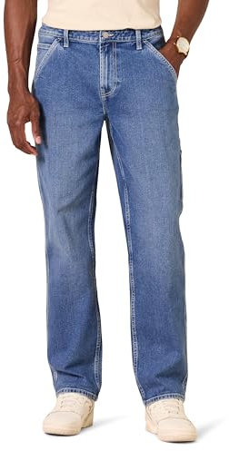 Amazon Essentials Men's Low-Stretch Relaxed-Fit Workwear Carpenter Jean, Medium Wash, 34W / 32L
