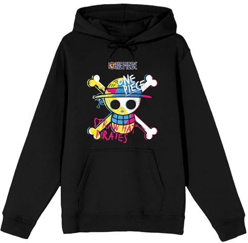 Bioworld One Piece (Live Action) Graffiti-Style Straw Hat Pirates Adult Black Graphic Hoodie, Black, XXL
