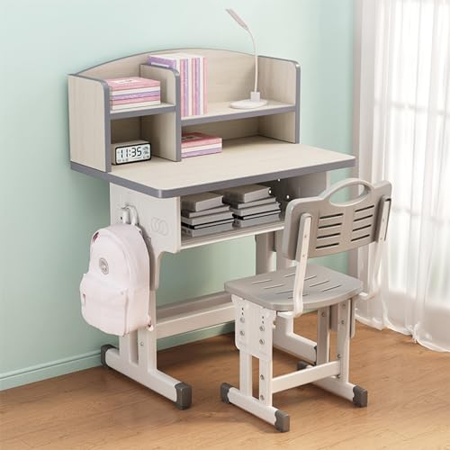 Kinderschreibtisch Und Stuhl-Set Arbeitstisch Höhenverstellbar Arbeitstisch Studentenschreibtisch Mit Schublade Arbeitszimmer-Computertisch (Color : Grey, S : 45 * 70cm)