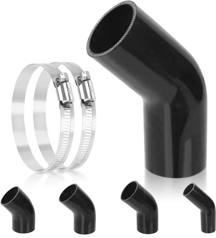 Glarks Tuyau en silicone coudé à 45 degrés, diamètre intérieur 63 mm, longueur 210 mm, tuyau en silicone renforcé 4 plis, haute performance, avec 2 colliers de serrage en T en acier inoxydable de 59 à