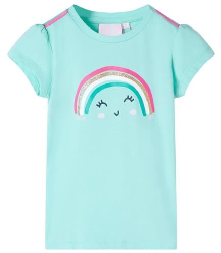 Kinder T-Shirt Regenbogen-Aufdruck Kurzarm Shirt Kindershirt Helles Minzgrün 140