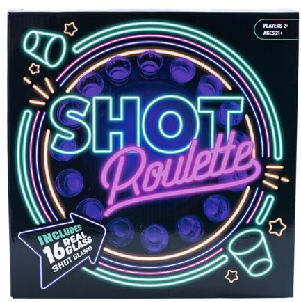 Endless Games Roulette Party Game – Spin the Wheel Tabletop Challenge for Game Night & Parties | Includes Real Glass Mini Cups & Classic Spinner Set |for 2+ Players
