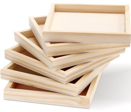 NUOBESTY Toyvian 6-Teiliges Holztablett Set, Rechteckig, Naturholz, Multifunktional Für Snacks, Obst, Basteln, Heimdekoration, 12X12X1.2Cm