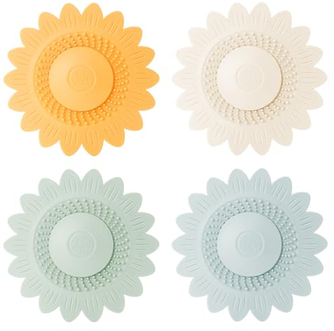 Bouchons de lavabo,Tianher 4 pièces Bouchons de vidange avec Fonction de tamisage,passoire à Cheveux Douche,Tamis d'évacuation en Silicone,Bouchon pour évier, lavabo, Baignoire