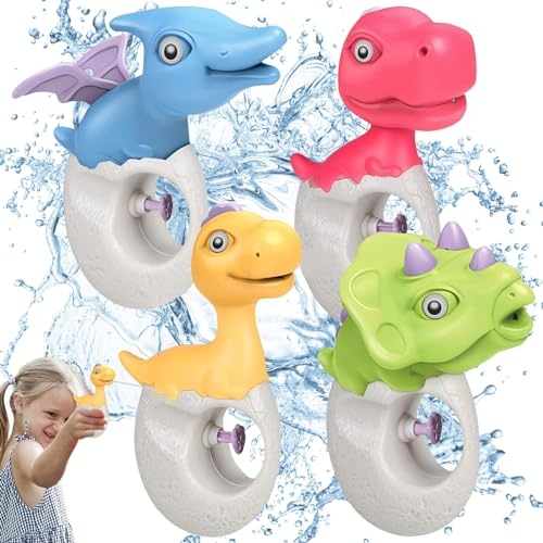 KIKVTER 4 Stück Wasserpistole Kinder, Dinosaurier Wasserpistole Kinder, Wasserpistole klein, Wasserpistole Spielzeug für Kinder, Wasserspritzpistolen für Outdoor Strandspielzeug, Pool Partys (4 Stück)
