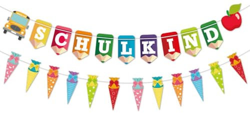 Einschulung Deko Girlande, Bunt Zuckertüten Schulkind Girlande Banner, Schuleinführung Hänge Deko Mädchen Junge, fü Schuleinführung Schulanfang Einschulung Dekoration