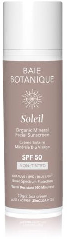 Neue Größe - Baie Botanique Soleil - Nicht getönter Sonnenschutz LSF 50 - Biologischer ungiftiger Sonnenschutz - Nicht komedogener Sonnenschutz für das Gesicht - Nicht fettender Sonnenschutz - 70g