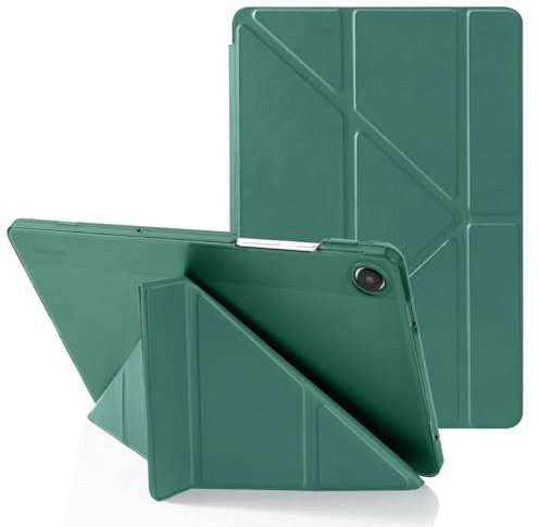 MuyDoux Custodia Origami per Samsung Galaxy Tab A9+/A9 Plus 11 2023 SM-X210/X215/X216, 5 in 1 Angoli di Visuale Multipli, Copertina Posteriore Rigida Traslucida, Auto Sveglia/Sonno, Verde Notte