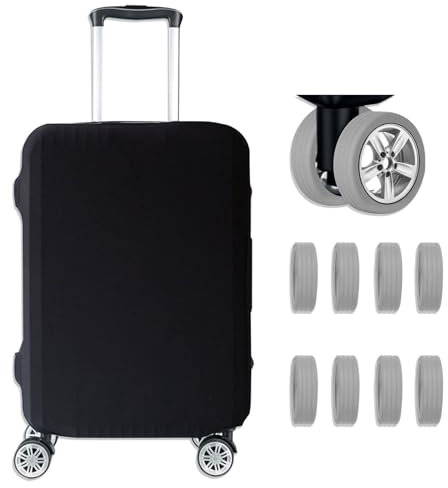 TYXHXTF Protection Valise L, Elastique Housse de Valise, Bagage de Voyage Couverture, 8 Pièces Housse de Protection pour Roue de Valise en Silicone, pour Plupart des Bagages, Noir