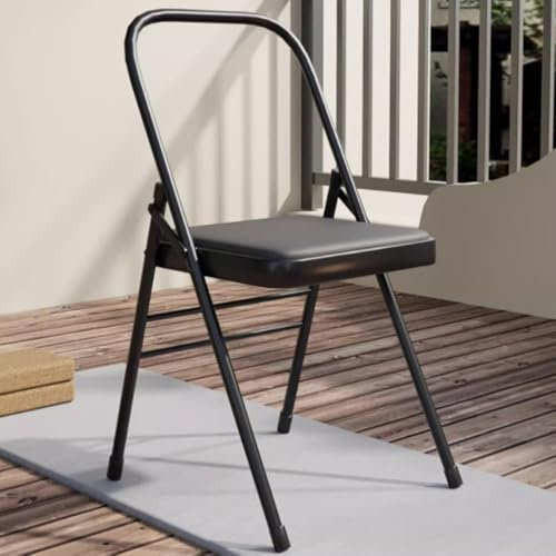 IMUNKT Klappbarer Yoga-Stuhl, Iyengar Yoga-Stuhl, Pilates Yoga-Hilfsstuhl, Tragbarer Rückenfreier Fitnessstuhl, PU-Oberfläche-Klappstuhl, Damengeschenk(Black)