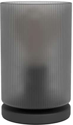 Eglo Lampe de chevet Colomera, élégante lampe de table, déco salon et chambre à coucher, luminaire à poser en métal noir et verre fumé, douille E27, Ø 12 cm