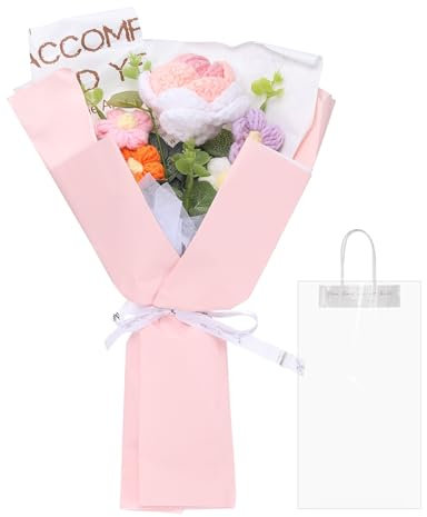 QUARKZMAN Mazzo Fiori Uncinetto, Bouquet Rose Realizzate a Mano, Fiori Artificiali Uncinetto per Festa Mamma Compleanno, Bouquet Laurea, Polvere Gradiente