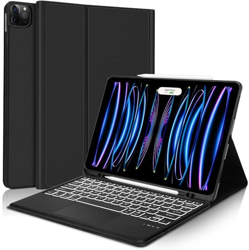 IVEOPPE Funda Teclado Touchpad para iPad Pro 12.9 Español, Teclado para iPad Pro 12.9 (3.ª4.ª5.ª, 6.ª generación - 2018,2020,2021,2022), Keyboard con Retroiluminación Desmontable Bluetooth, Negro